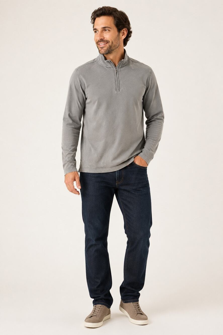 True Grit Dylan Men’s L Gray Lyocell Cotton Quarter Zip Pullover Casual